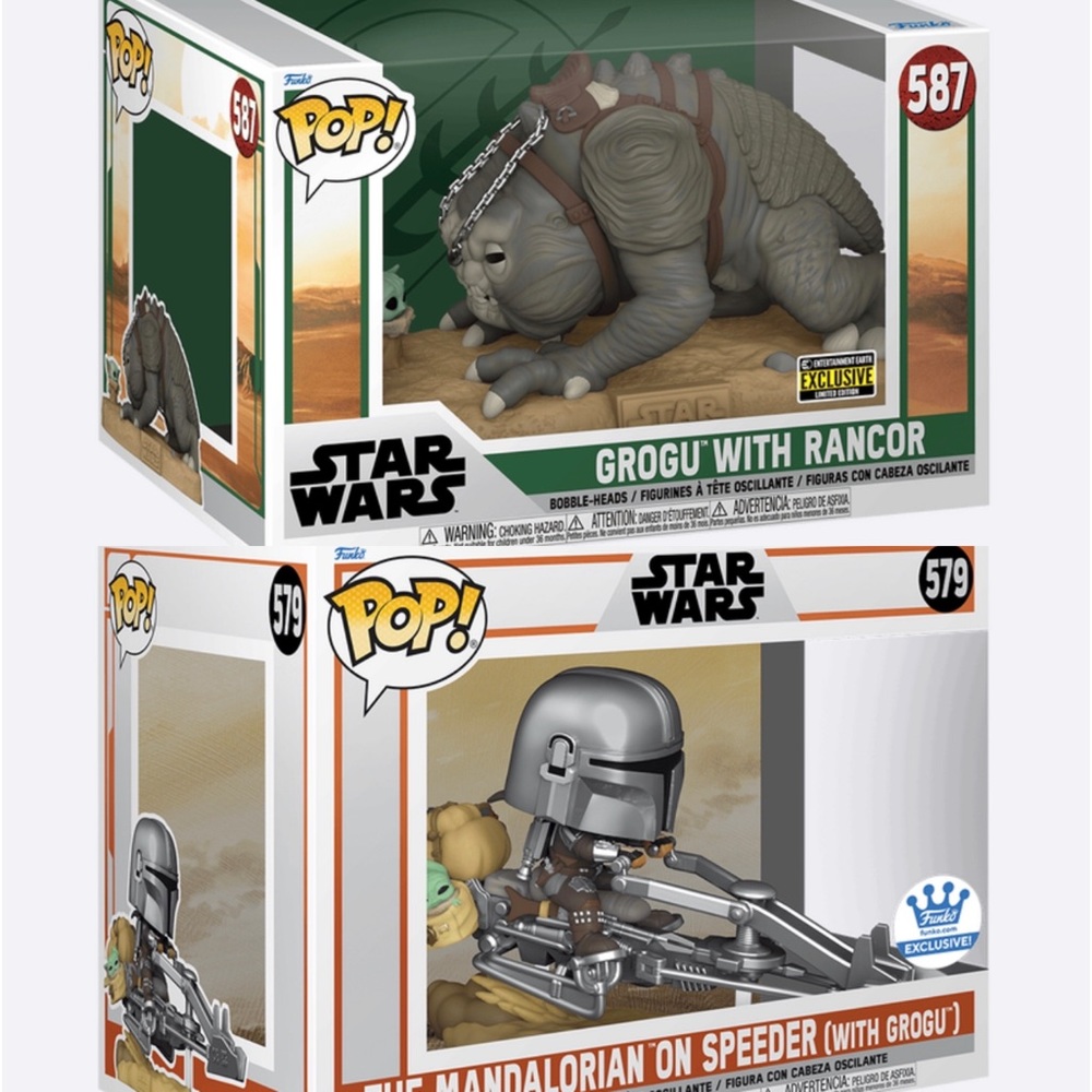 Funko Pop Grogu with Speeder and Grogu with Rancor Jumbo Sized Bundle